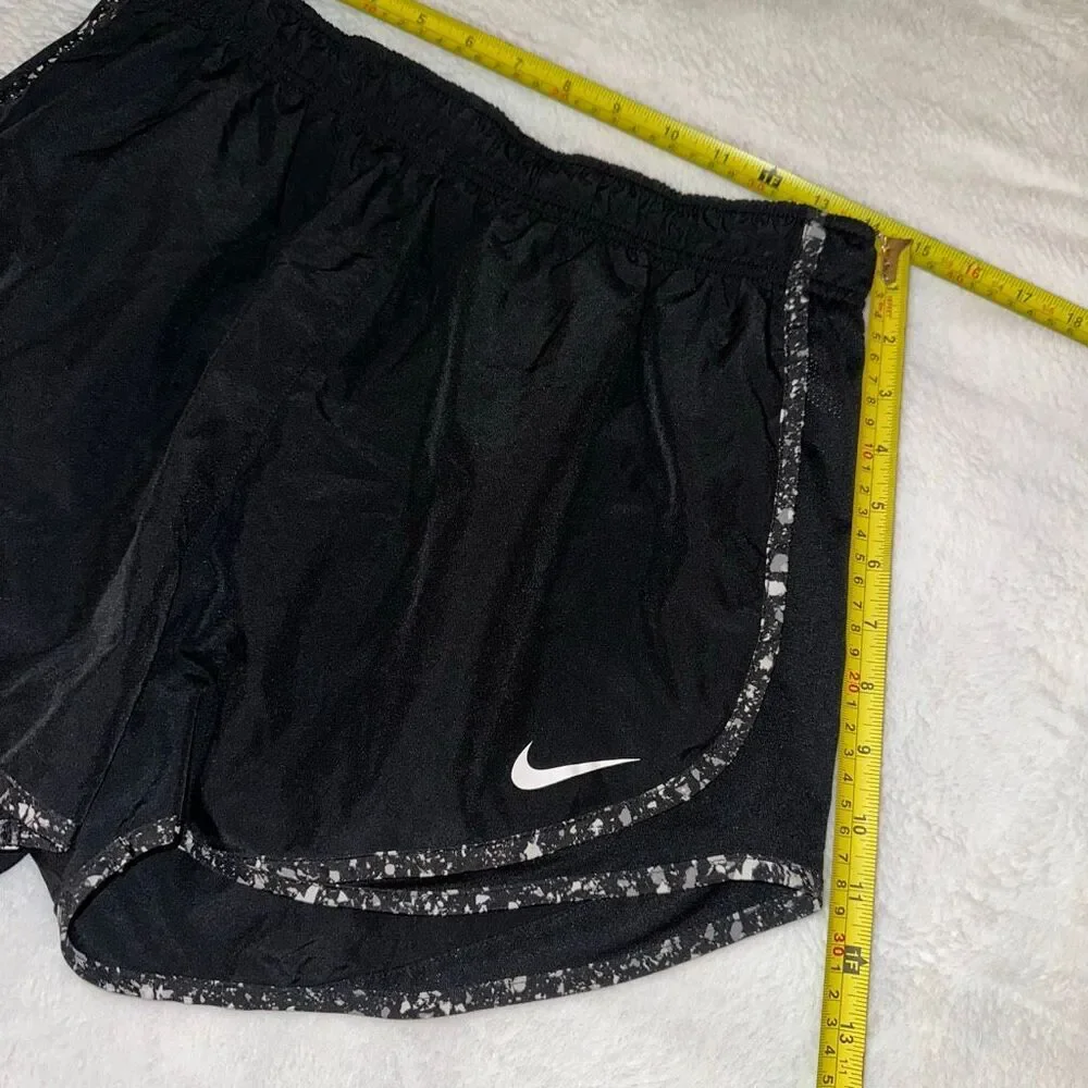 Nike Drifit Women’s Large Running Shorts Black White Speckles Drawstring EUC